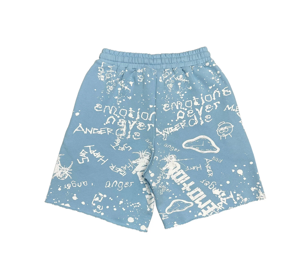 MIXED EMOTION BLUE GAFFITI SHORTS