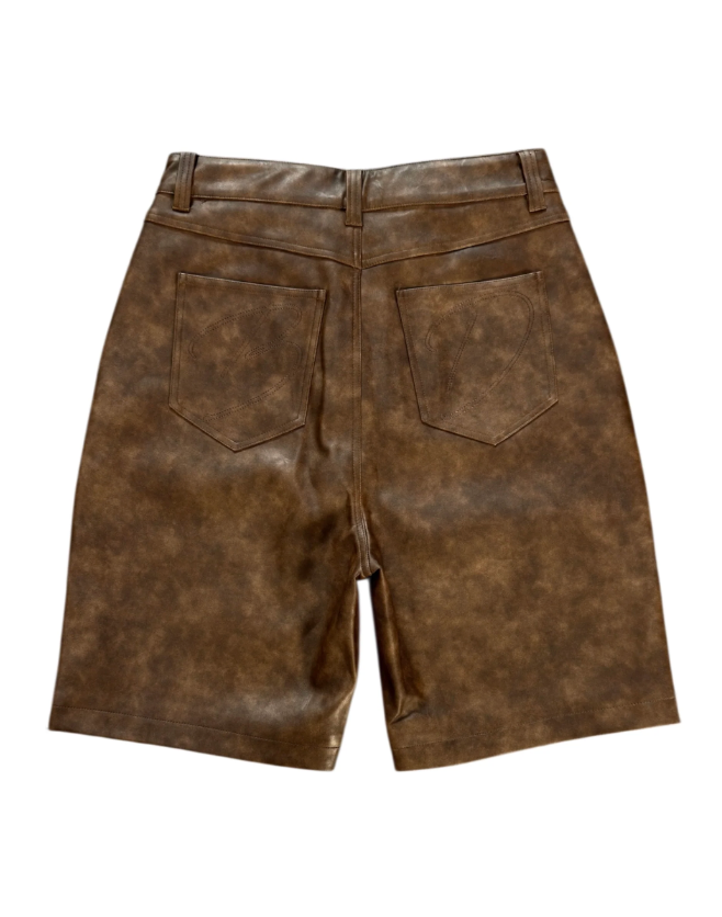 BOTTEGA DESIRES LEATHER BROWN SHORTS