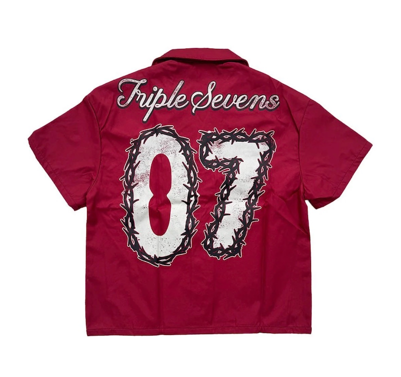 TRIPLE SEVENS NYLON RED BUTTON UP
