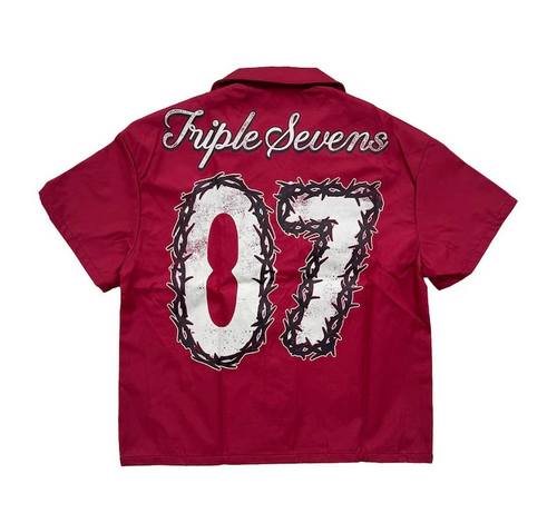 TRIPLE SEVENS NYLON RED BUTTON UP