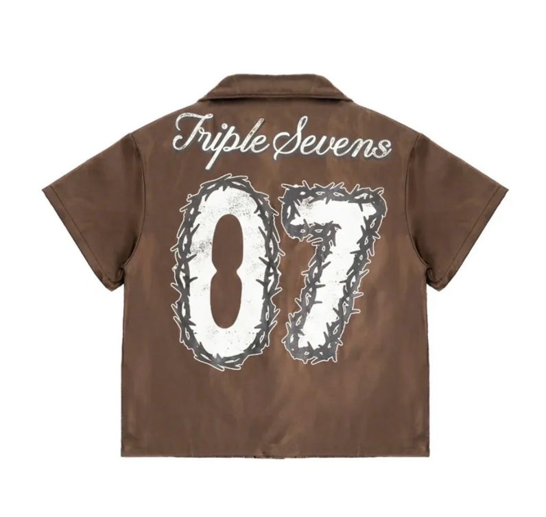 TRIPLE SEVENS NYLON BROWN BUTTON UP