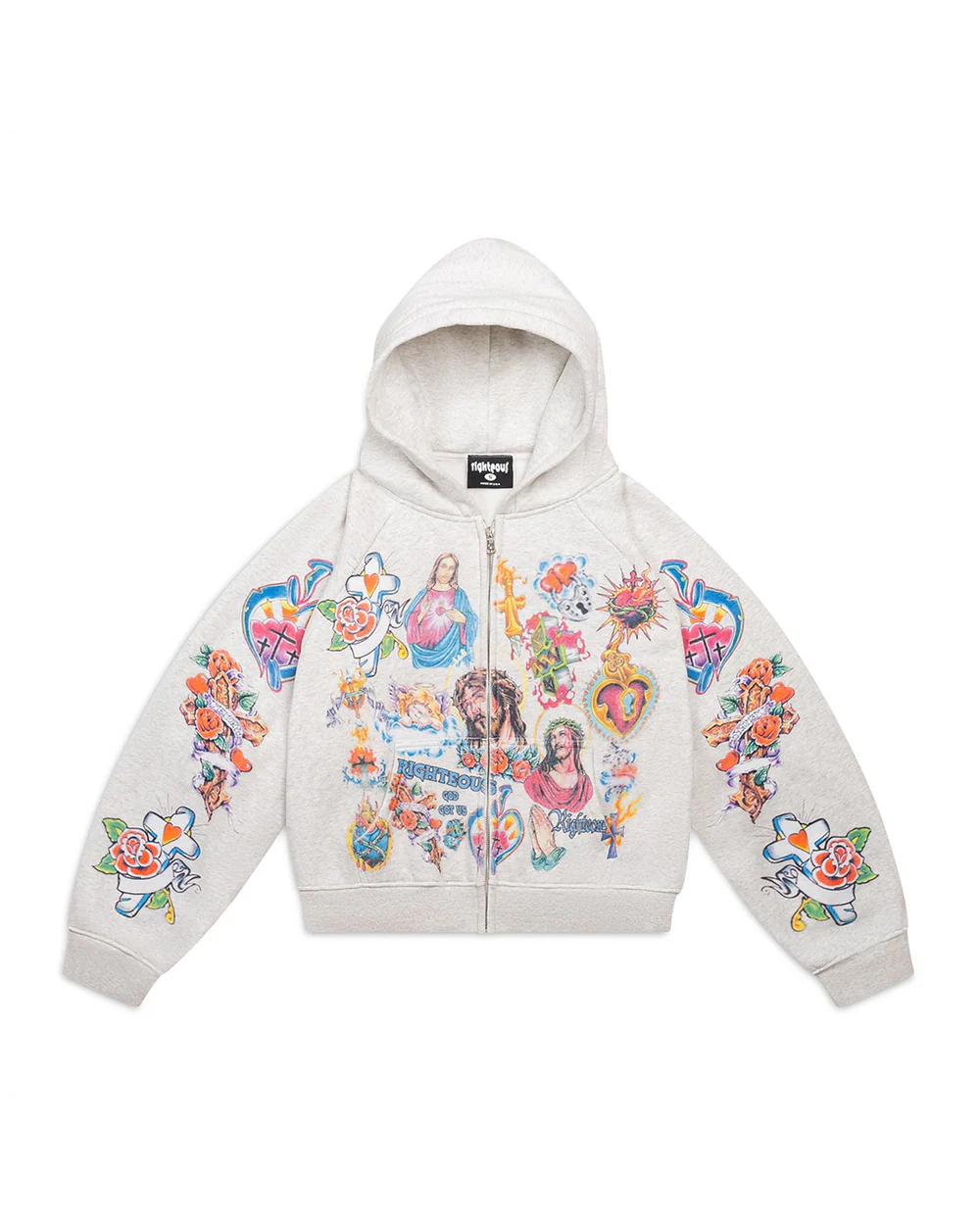 RIGHTEOUS RISEN KING ZIP UP HOODIE GREY