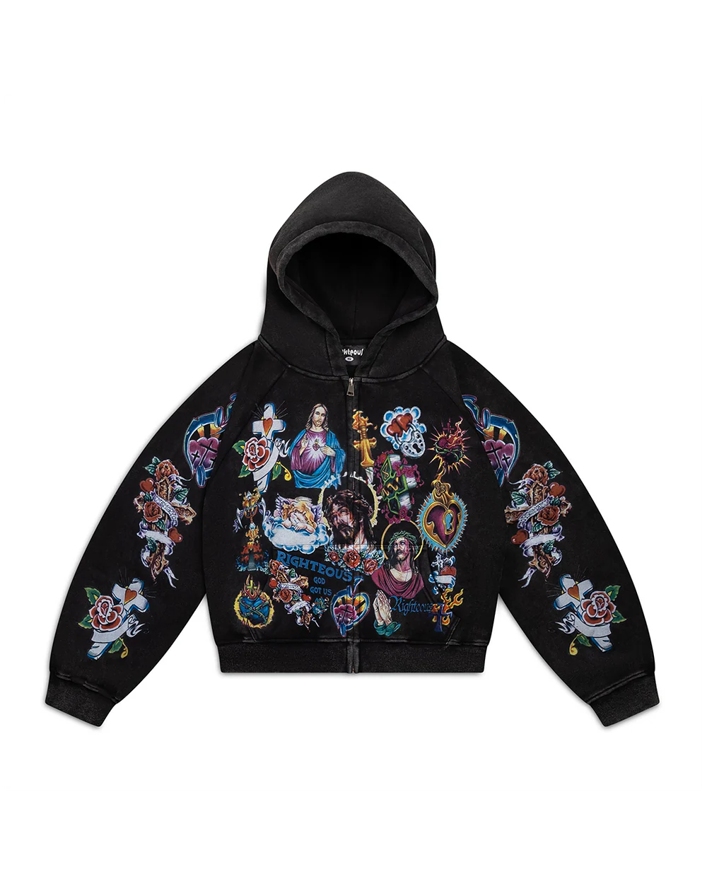 RIGHTEOUS RISEN KING ZIP UP HOODIE BLACK